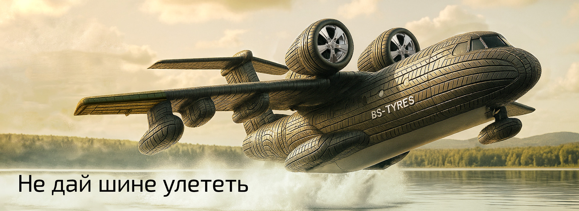 Шина-самолёт взлетает с поверхности озера Шина-самолёт взлетает с поверхности озера